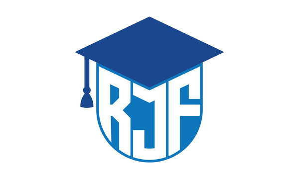RJF initial letter academic logo design vector template. school college logo, university logo, graduation cap logo, institute logo, educational logo, library logo, teaching logo, book shop, varsity