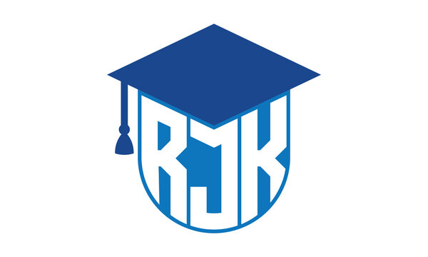 RJK initial letter academic logo design vector template. school college logo, university logo, graduation cap logo, institute logo, educational logo, library logo, teaching logo, book shop, varsity