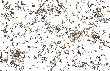 Black tea isolated on white, top view, clipping path