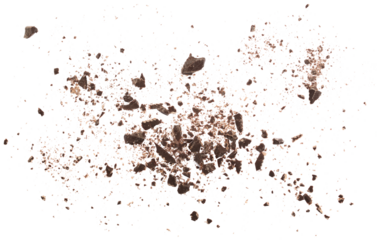 Pile chopped, milled chocolate shavings isolated on white, top view
