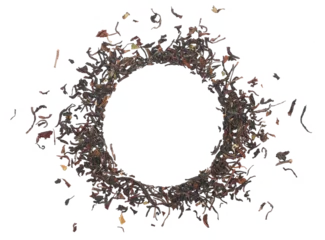 Fotobehang Pile dry black tea in shape circle isolated on white, top view © dule964