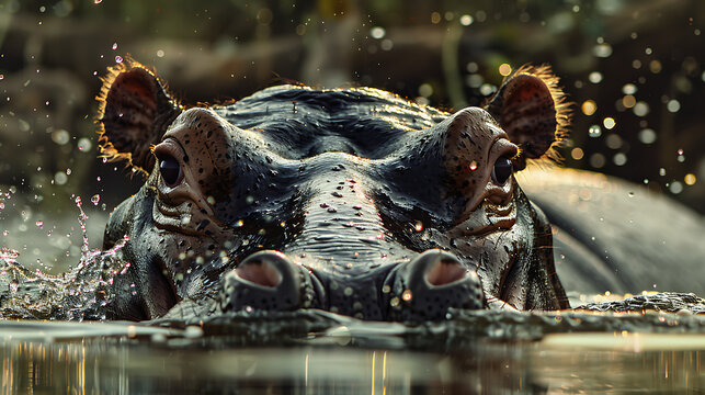 This captivating image showcases a hippopotamus in its natural habitat