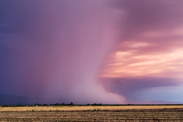 Microburst with heavy rain falling from a storm