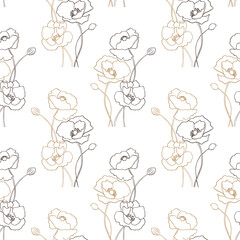 Seamless pattern, line art of contour flowers on a white background. Background, textile, vector