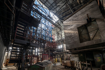 Old historic industrial abandoned coal mine in Silesia, Poland, Europe