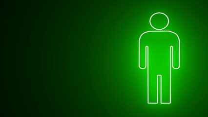 Toilet or bathroom sign. Male silhouette neon light icon. Gentlemen WC door glowing sign. Men's clothes department store.