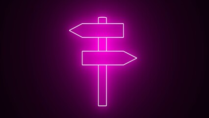 Road traffic sign. Directional sign with bright futuristic neon pink and black background. 3D Neon Signboard. Bright signage. Road traffic sign. Blank board with space for text glossy signage. © MstHazera