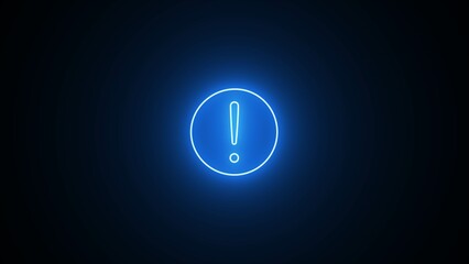 Glowing neon warning sign on black background. Neon exclamation mark. Neon light exclamation text icon. Icon set, sign, symbol, illustration. - obrazy, fototapety, plakaty