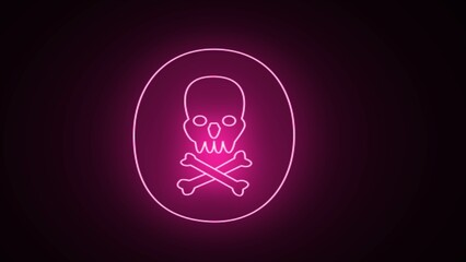 Neon skull symbol skull and crossbones icon isolated on pink. Neon skull and crossbones icon on black background. Pirate flag skull and crossbones and bones icon.