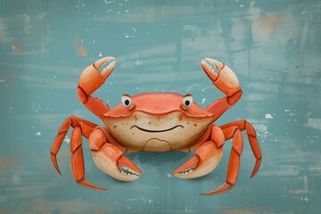 Cute cartoon crab on blue terracotta background