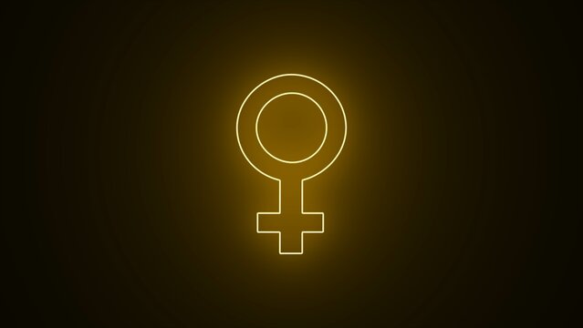 Abstract yellow neon gender symbol icon. Sex Neon icon, Glowing neon female logo icon symbol on black background.