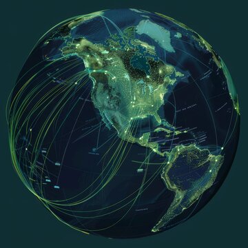 A Digital Rendering Of Earth Highlighting Global Connectivity With Dynamic Lines And Nodes Representing Communication Paths Across North America And The World