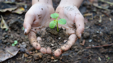 hands holding a seedling