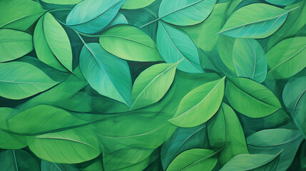 Fototapeta premium Illustration à la peinture d'un fond de feuilles vertes. Nature, plante, peindre, art. Pour conception et création graphique.