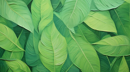 Illustration à la peinture d'un fond de feuilles vertes. Nature, plante, peindre, art. Pour conception et création graphique.
