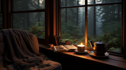 Warm Reading Corner with Open Book