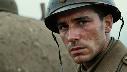 portrait of a tired soldier of WWI