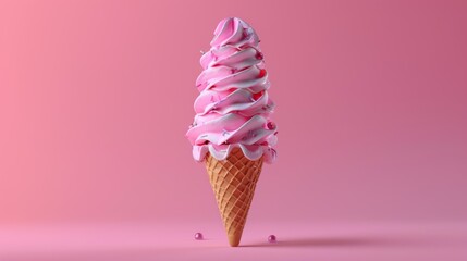 Minimalist 3D Blender ice cream cone, neon scoop on top