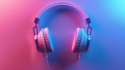Minimalist 3D-rendered headphones in neon colors, space for text - obrazy, fototapety, plakaty
