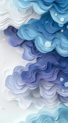 Fototapeta na wymiar Minimalist paper cut rainclouds, abstract raindrops, cool tones