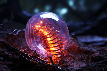 Magic crystal ball on the background of the forest. Fantasy concept.