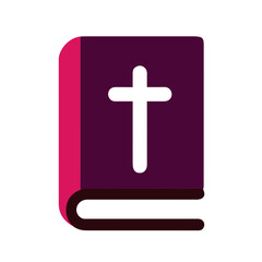 Bible holy book with cross and ribbon flat vector icon illustration