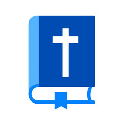 Obraz premium Gradient Bible holy book with cross and ribbon flat vector icon illustration