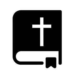 Bible holy book with cross and ribbon flat vector icon illustration