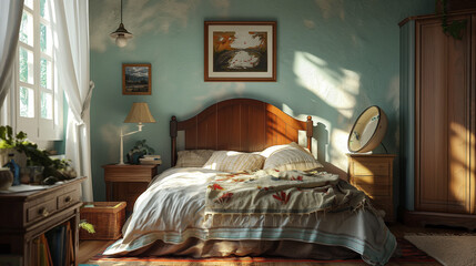 Authentic room, somewhat messy, Latin American or Caribbean style. Natural light.