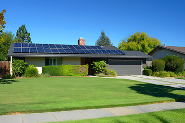 Modern Solar Panels Installed On A San Jose Home Under Clear Blue Sunny Sky, Solar Photography, Solar Powered Clean Energy, Sustainable Resources, Electricity Source