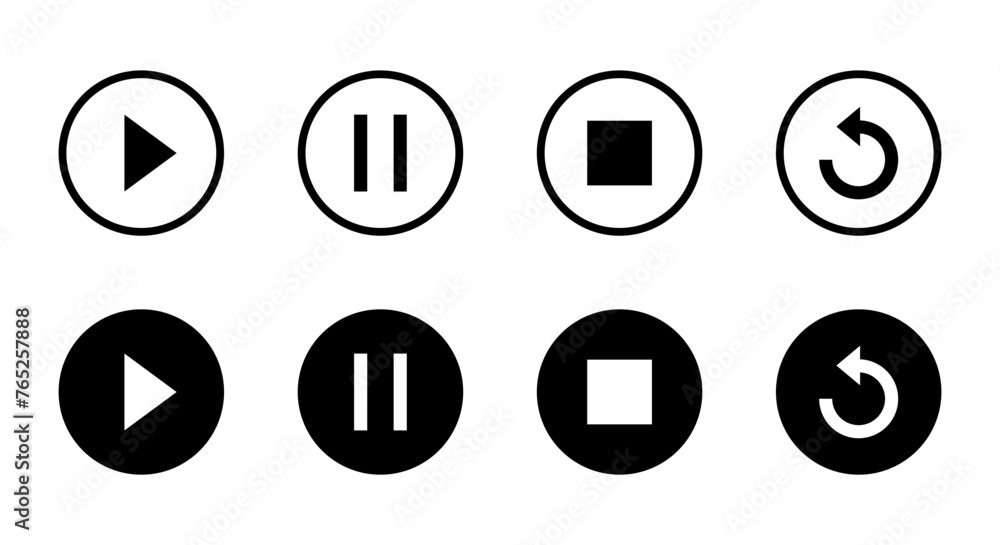 Poster play, pause, stop, and replay icon vector. elements for video streaming app