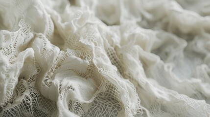 Close-up of white lace fabric displaying intricate patterns and textures, ideal for fashion and textile design backgrounds