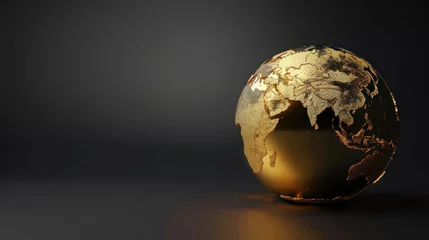 Fotobehang 3d rendering luxury golden earth globe map on dark background. AI generated image © saifur