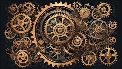 Whimsical Steampunk Mechanism Intricate Gears A