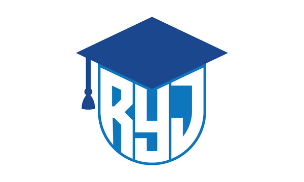 RYJ initial letter academic logo design vector template. school college logo, university logo, graduation cap logo, institute logo, educational logo, library logo, teaching logo, book shop, varsity