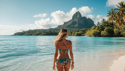Woman in Bikini on Vacation in Tahiti 