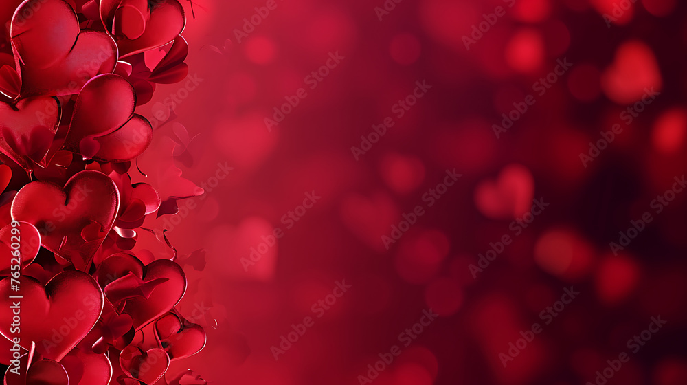 Fototapete elegant 3d red heart on red pastel background. flat lay with generous copy space. ideal for valentin