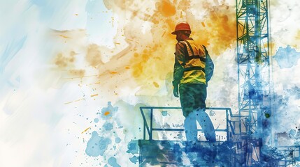 Abstract watercolor illustration representing work safety regulations and standards in industry