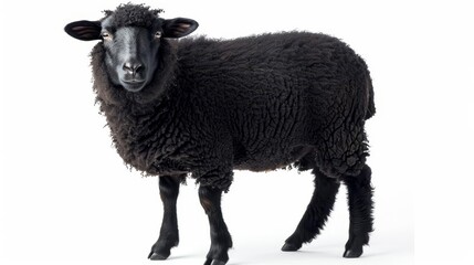 black sheep standing alone, isolated on clean white background, square format