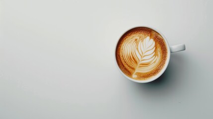 Crisp and detailed image of a cappuccino on a pristine white surface - obrazy, fototapety, plakaty
