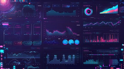 Dynamic stock market visualization, interactive financial analysis interface, growth trend, digital investment dashboard, futuristic profit tracking, vibrant data visual display