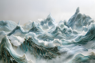 white clouds that look like waves on a stone mountain. Generative AI