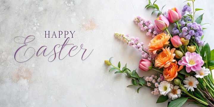 Happy Easter Concept with Colorful Flower Arrangements, holiday, Easter Flowers, Spring, Easter, greeting card, easter, holiday, Easter Bunny