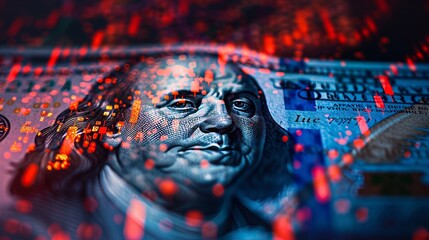 A double exposure image with stock market charts and American money. 