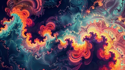 Psychedelic abstract pattern with swirling colors and hypnotic shapes, fractal art illustration