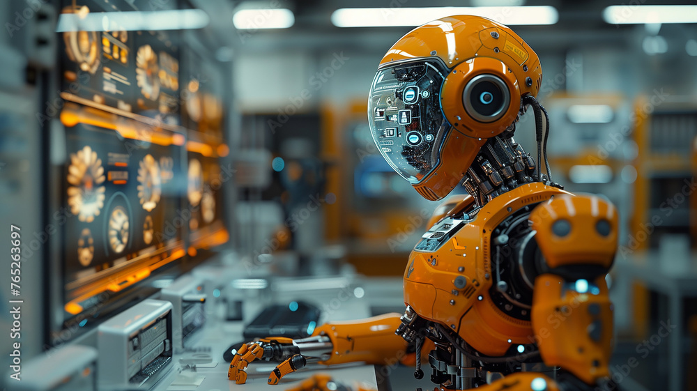 Poster robotic productivity: advanced ai demonstrates efficient operations in visuals.