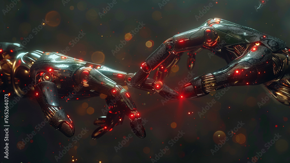 Poster futuristic automation: dynamic mechanical arms in motion.
