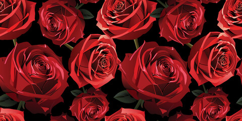 Red velvet blossoming roses floral seamless pattern print - 765264409