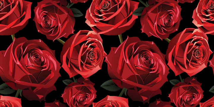 Red velvet blossoming roses floral seamless pattern print