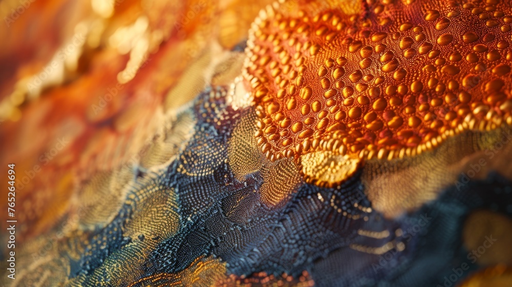 Poster macro view of a textile with embossed contours, the play of light enhancing the textures, suitable f